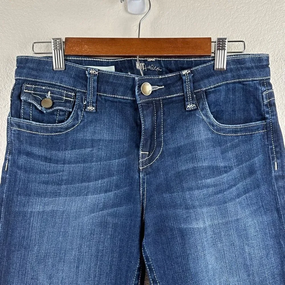 Kut From The Cloth Women's 6 Natalie Long Bermuda Shorts Blue Denim Flap Pockets